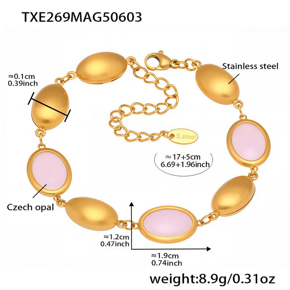 Wholesale Fashion Stainless Steel And Titanium Steel Ferris Wheel Jewelry Set With Opal Faceted Stone Brushed Surface 18K Gold Electroplated For Women