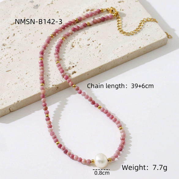 Wholesale Fashion Stainless Steel Beaded Freshwater Pearl Clavicle Necklace With Electroplating Treatment