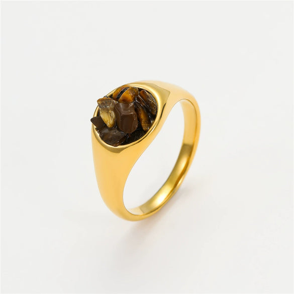Wholesale Fashion Stainless Steel Closed Ring Inlaid With Natural Stone Electroplated Jewelry For Women