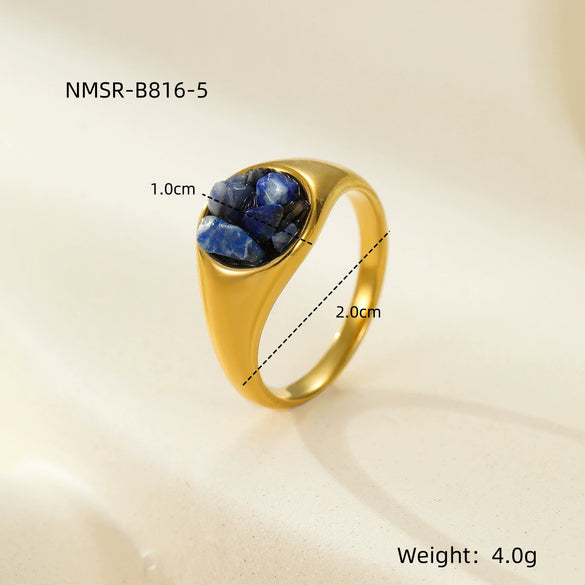 Wholesale Fashion Stainless Steel Closed Ring Inlaid With Natural Stone Electroplated Jewelry For Women