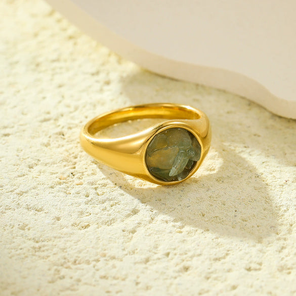 Wholesale Fashion Stainless Steel Closed Ring Inlaid With Natural Stone Electroplated Jewelry For Women