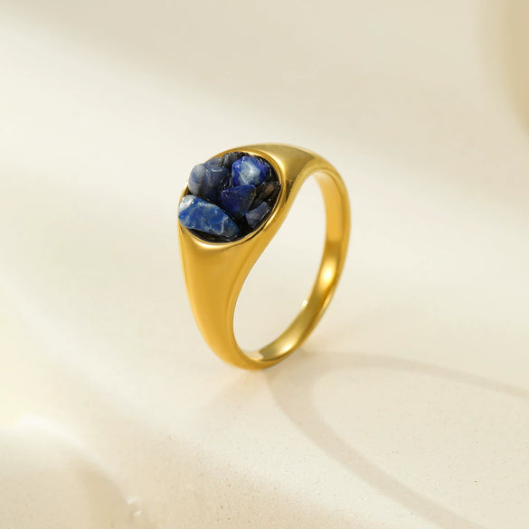 Wholesale Fashion Stainless Steel Closed Ring Inlaid With Natural Stone Electroplated Jewelry For Women