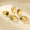 Wholesale Fashion Stainless Steel Closed Ring Inlaid With Natural Stone Electroplated Jewelry For Women