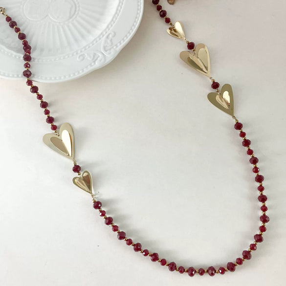 Wholesale Fashion Stainless Steel Crystal Beads Heart Shape Necklace For Women