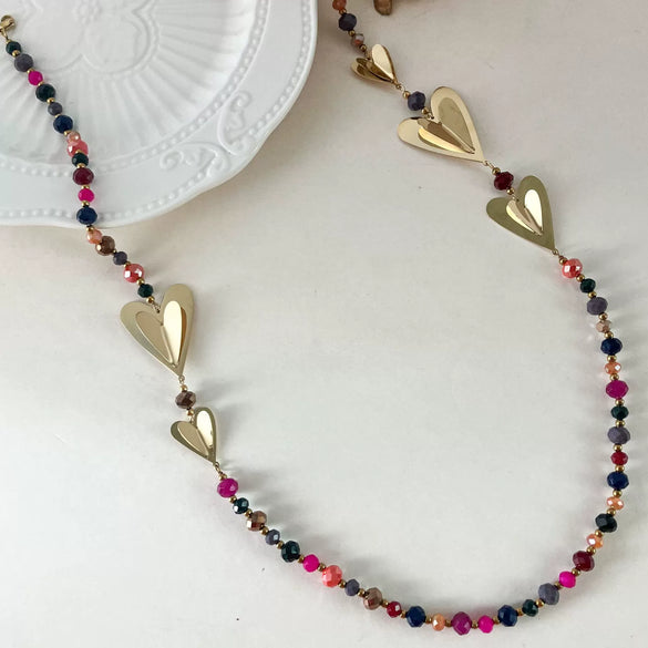 Wholesale Fashion Stainless Steel Crystal Beads Heart Shape Necklace For Women