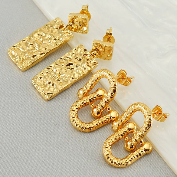 Wholesale Fashion Stainless Steel Earrings With Geometric Pattern For Women Electroplated