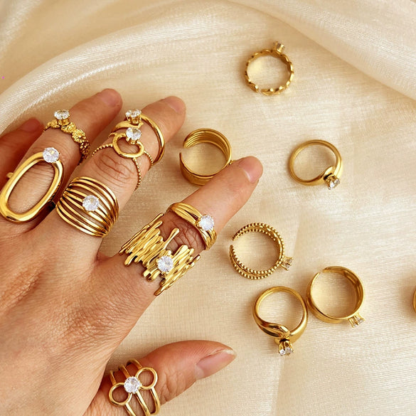 Wholesale Fashion Stainless Steel Electroplated Gold Open Heart Shape Mixed Ring