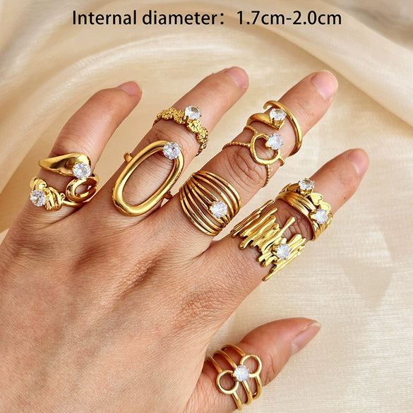 Wholesale Fashion Stainless Steel Electroplated Gold Open Heart Shape Mixed Ring