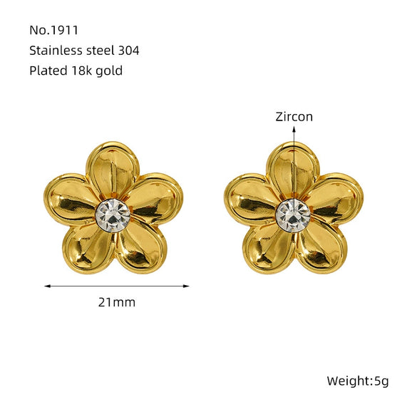 Wholesale Fashion 316L Stainless Steel Flower Earrings With Electroplating For Women