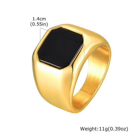 Wholesale Fashion Stainless Steel Geometric Black Agate Electroplated Ring For Unisex