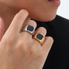 Wholesale Fashion Stainless Steel Geometric Black Agate Electroplated Ring For Unisex