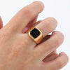 Wholesale Fashion Stainless Steel Geometric Black Agate Electroplated Ring For Unisex