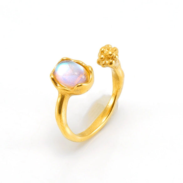 Wholesale Fashion Stainless Steel Geometric Line Opening Adjustable Ring With Electroplating Treatment For Women