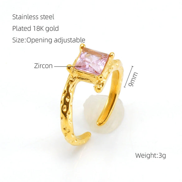 Wholesale Fashion Stainless Steel Geometric Line Opening Adjustable Ring With Electroplating Treatment For Women