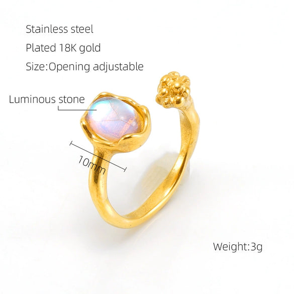 Wholesale Fashion Stainless Steel Geometric Line Opening Adjustable Ring With Electroplating Treatment For Women