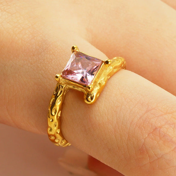 Wholesale Fashion Stainless Steel Geometric Line Opening Adjustable Ring With Electroplating Treatment For Women