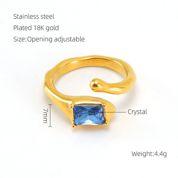 Wholesale Fashion Stainless Steel Geometric Line Opening Adjustable Ring With Electroplating Treatment For Women