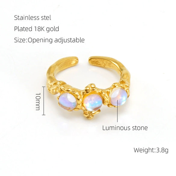 Wholesale Fashion Stainless Steel Geometric Line Opening Adjustable Ring With Electroplating Treatment For Women