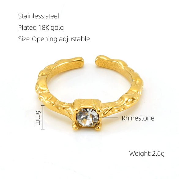 Wholesale Fashion Stainless Steel Geometric Line Opening Adjustable Ring With Electroplating Treatment For Women