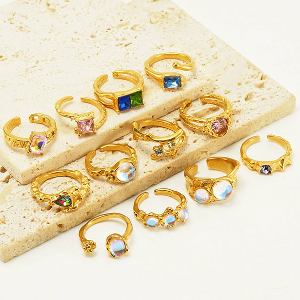 Wholesale Fashion Stainless Steel Geometric Line Opening Adjustable Ring With Electroplating Treatment For Women