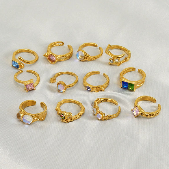 Wholesale Fashion Stainless Steel Geometric Line Opening Adjustable Ring With Electroplating Treatment For Women