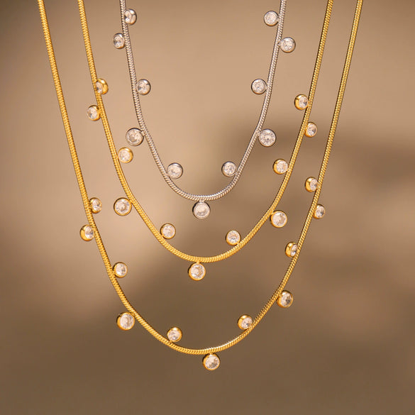 Wholesale Fashion 316L Stainless Steel Geometric Round Diamond 5A Zircon Electroplating Necklace For Women