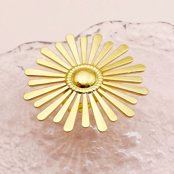 Wholesale Fashion Stainless Steel Goldplated Sunflower Rings For Women With Cut Out Design