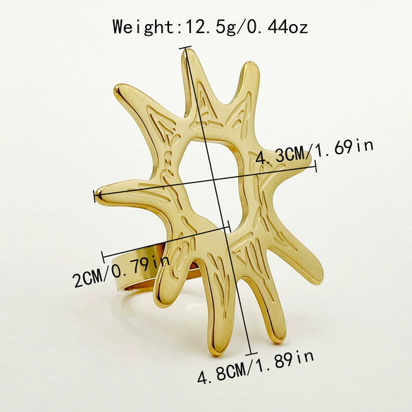 Wholesale Fashion Stainless Steel Goldplated Sunflower Rings For Women With Cut Out Design