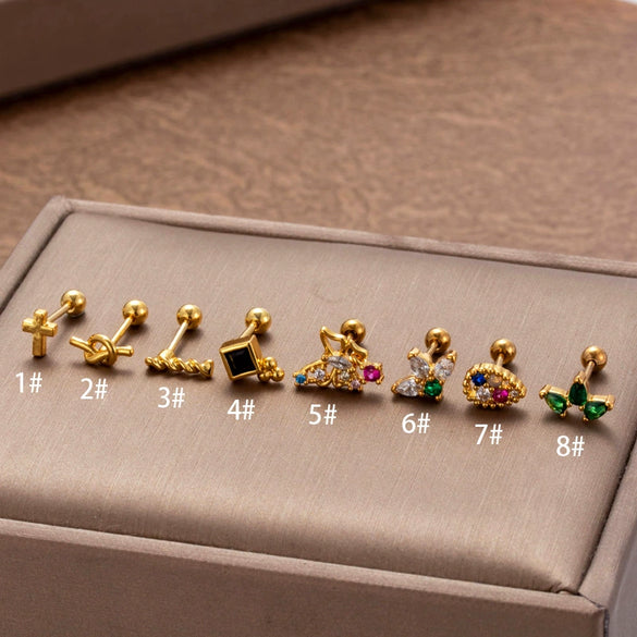 Wholesale Fashion Stainless Steel Heart Shape Electroplated Butterfly Glossy Cross Women's Ear Studs