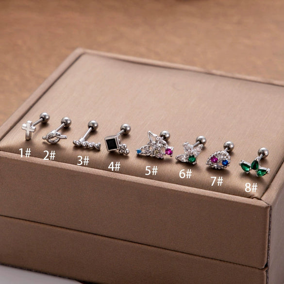 Wholesale Fashion Stainless Steel Heart Shape Electroplated Butterfly Glossy Cross Women's Ear Studs