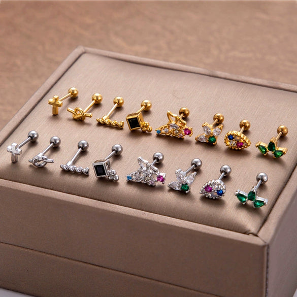 Wholesale Fashion Stainless Steel Heart Shape Electroplated Butterfly Glossy Cross Women's Ear Studs