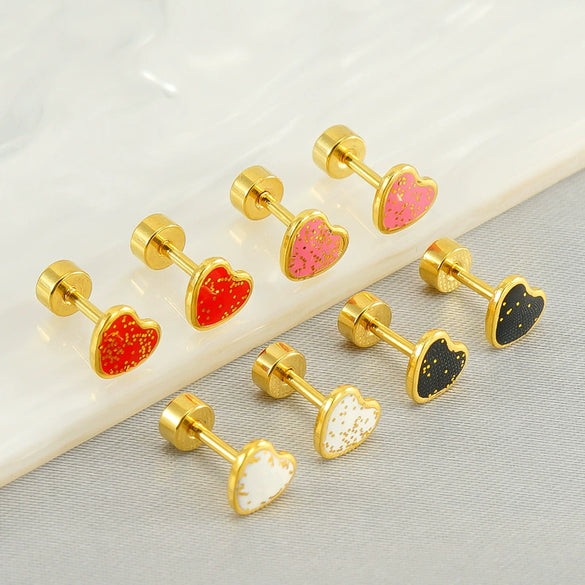 Wholesale Fashion Stainless Steel Heart Shape Stud Earrings For Women With Electroplating Treatment