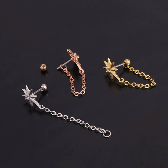 Wholesale Fashion Stainless Steel Inlaid Zircon Flower Piercing Earrings For Women
