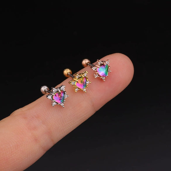 Wholesale Fashion Stainless Steel Inlaid Zircon Flower Piercing Earrings For Women