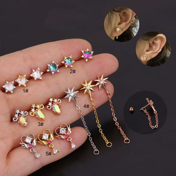 Wholesale Fashion Stainless Steel Inlaid Zircon Flower Piercing Earrings For Women
