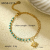 Wholesale Fashion Stainless Steel 18K Gold Electroplated Heart Shaped Sunflower Beaded Pendant Bracelet For Women