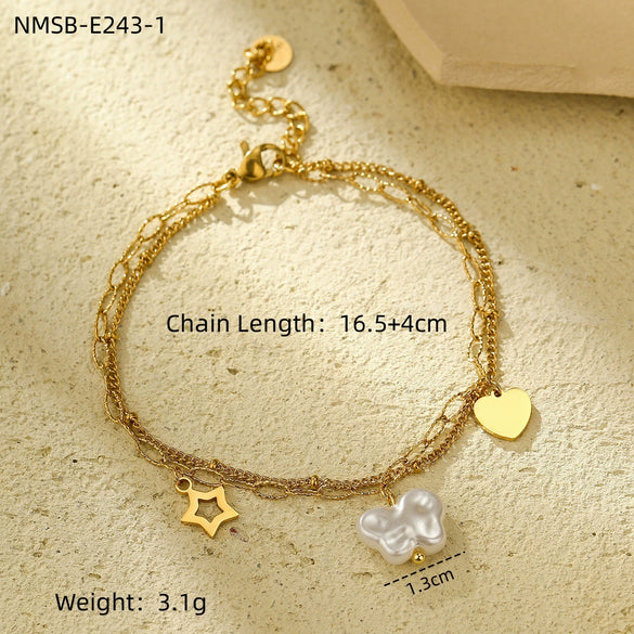 Wholesale Fashion Stainless Steel 18K Gold Electroplated Heart Shaped Sunflower Beaded Pendant Bracelet For Women