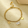 Wholesale Fashion Stainless Steel 18K Gold Electroplated Heart Shaped Sunflower Beaded Pendant Bracelet For Women