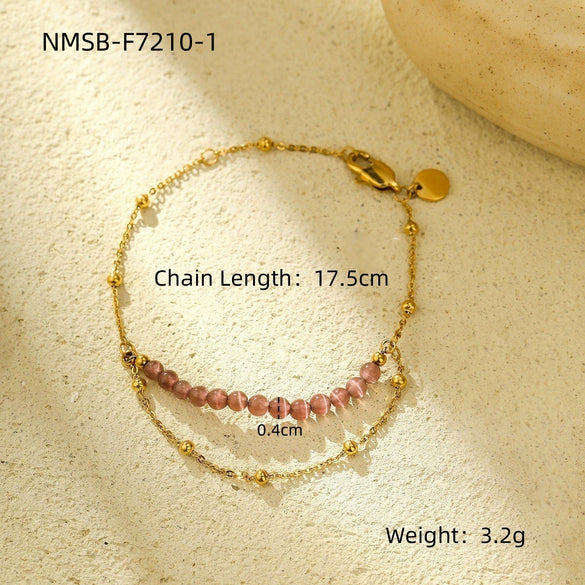 Wholesale Fashion Stainless Steel 18K Gold Electroplated Heart Shaped Sunflower Beaded Pendant Bracelet For Women