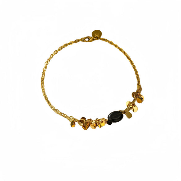 Wholesale Fashion Stainless Steel 18K Gold Electroplated Heart Shaped Sunflower Beaded Pendant Bracelet For Women