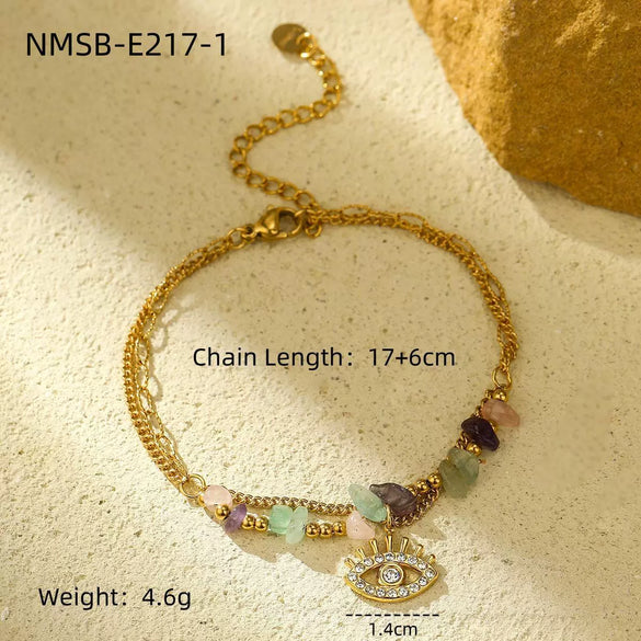Wholesale Fashion Stainless Steel 18K Gold Electroplated Heart Shaped Sunflower Beaded Pendant Bracelet For Women