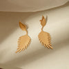 Wholesale Fashion Stainless Steel 14K Gold Plated Double Leaf Earrings