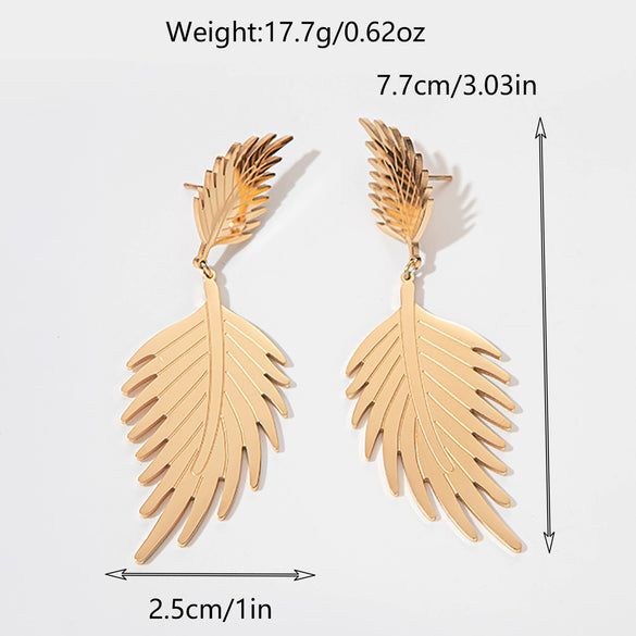 Wholesale Fashion Stainless Steel 14K Gold Plated Double Leaf Earrings