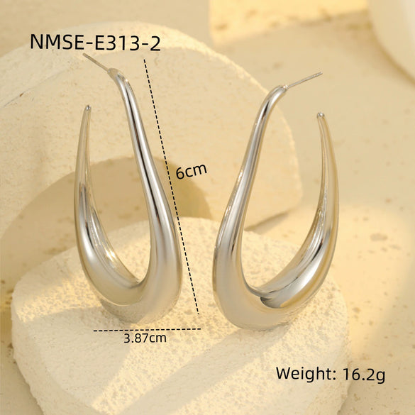 Wholesale Fashion Stainless Steel 18K Gold Plated Geometric Ushaped Women's Ring Earrings