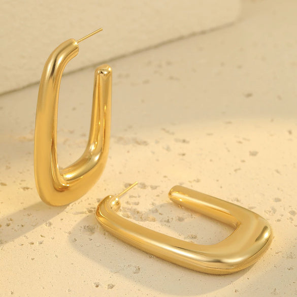 Wholesale Fashion Stainless Steel 18K Gold Plated Geometric Ushaped Women's Ring Earrings