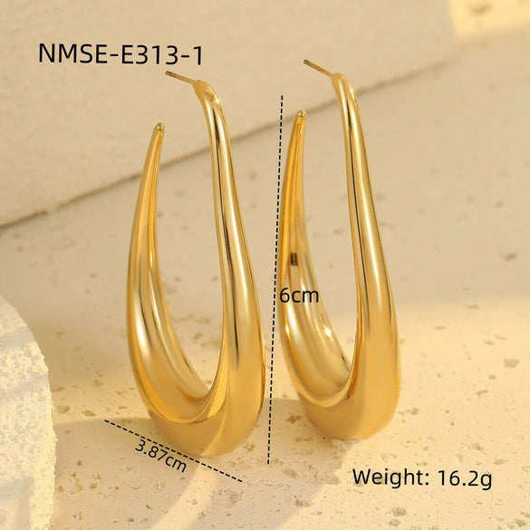 Wholesale Fashion Stainless Steel 18K Gold Plated Geometric Ushaped Women's Ring Earrings