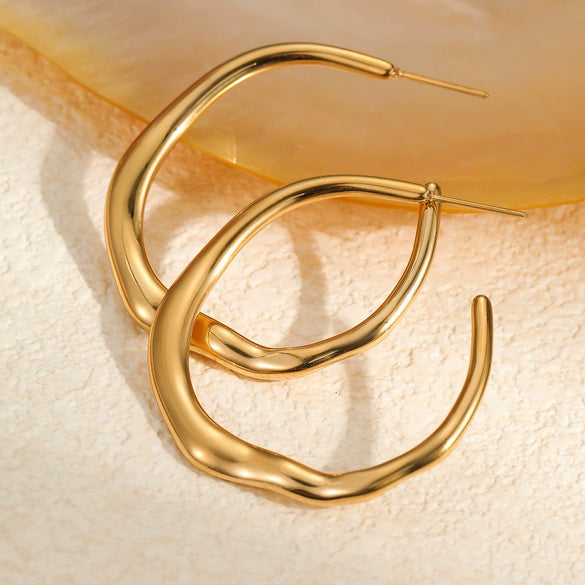 Wholesale Fashion Stainless Steel 18K Gold Plated Geometric Ushaped Women's Ring Earrings