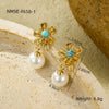 Wholesale Fashion Stainless Steel 18K Gold Plated Petal Pearl Earrings For Women