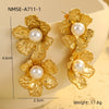 Wholesale Fashion Stainless Steel 18K Gold Plated Petal Pearl Earrings For Women