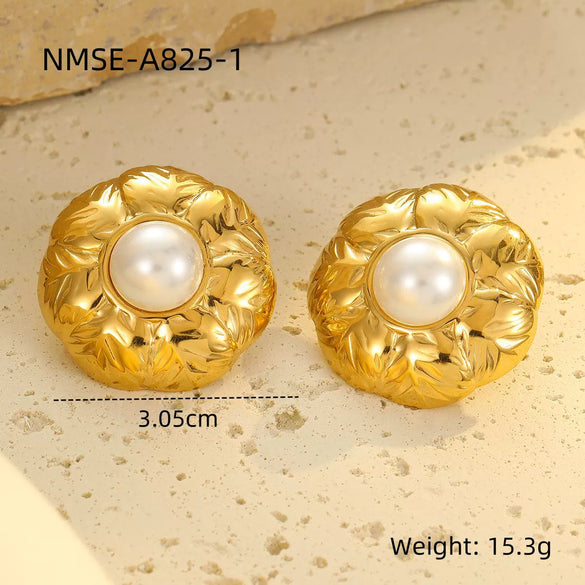 Wholesale Fashion Stainless Steel 18K Gold Plated Petal Pearl Earrings For Women
